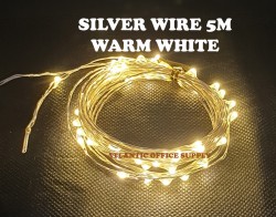 5M SILVER WIRE WARM WHITE LED ( BATTERY PACK ) FAIRY LIGHT