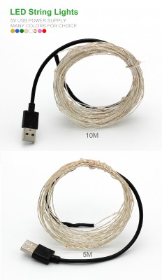 USB LED 10M FAIRY LIGHT SILVER WIRE BLUE LED