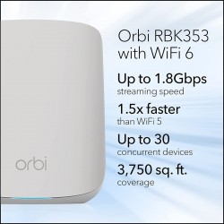 NETGEAR Orbi Whole Home Dual Band Mesh WiFi 6 System (RBK353