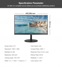 HIKVISION DS-D5022FN-C 21.5" FULL HD BORDERLESS LED MONITOR