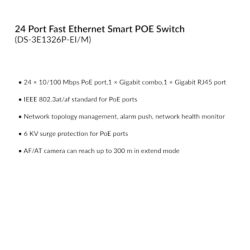 24 Port Fast Ethernet Smart POE Switch | DS-3E1326P-EI/M